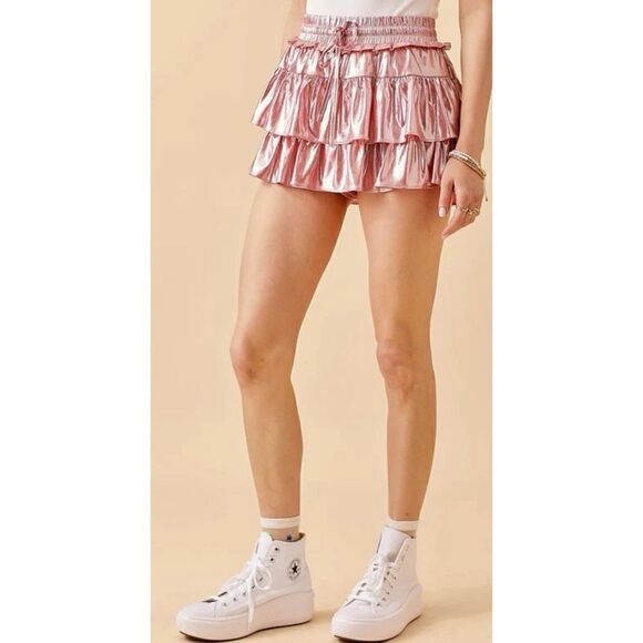 Mitylene Pink Ruffle Tiered Skort in metallic Size S / NWT - Picture 3 of 7